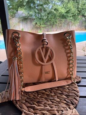 Valentino by Mario Valentino Prince Medallion Leather Tote Orange Italy NWOT
